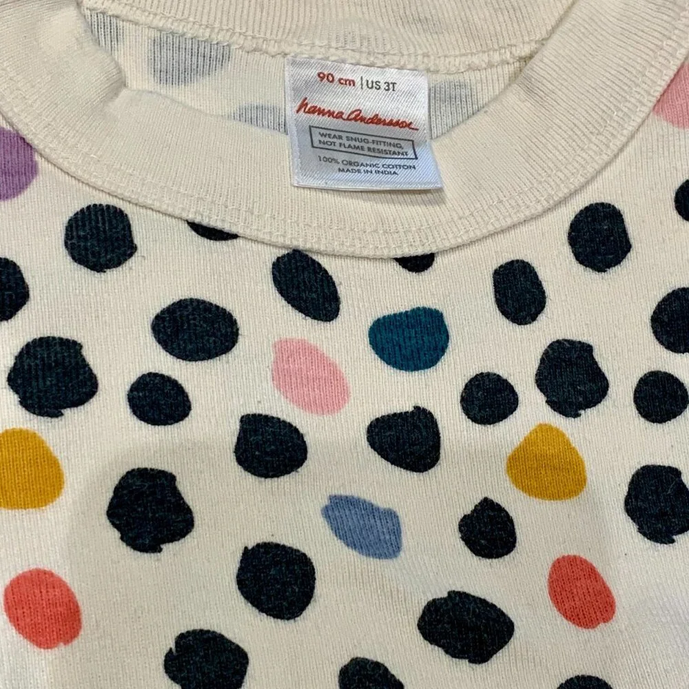 Hanna Andersson White Pajama Set with Black, Pink, Purple, Teal, Mustard Dots